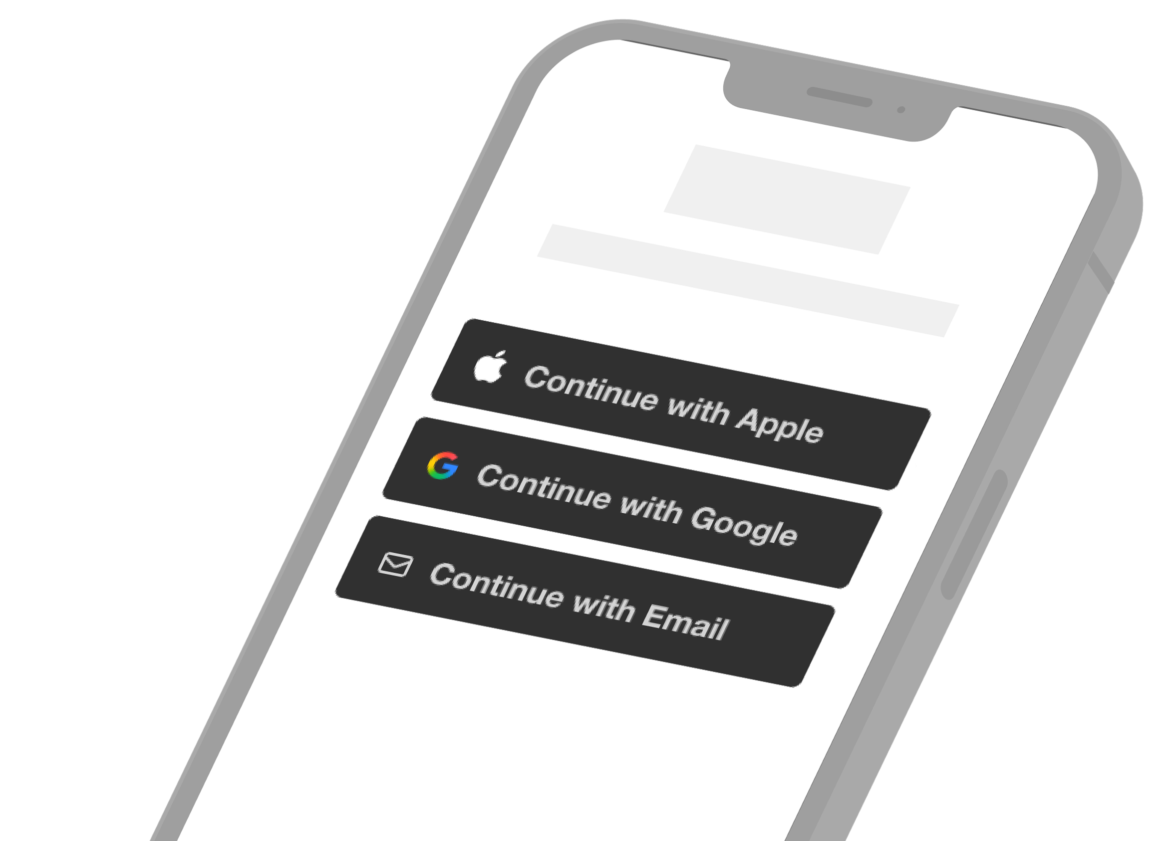 phone showing continue with apple, google, and email buttons